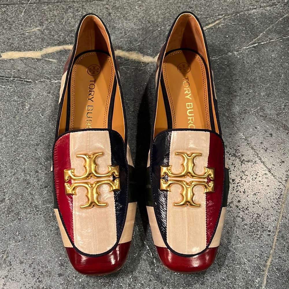 Tory Burch Ruby 15mm Eel leather/grosgrain new navy multi size 8